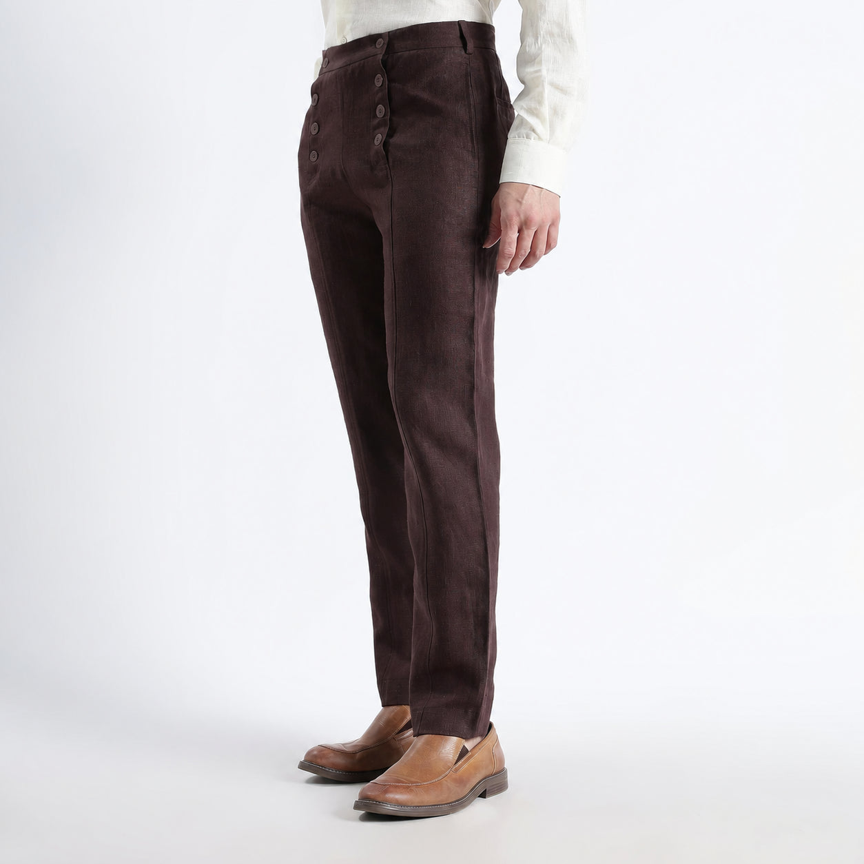 Urbano – Premium Sailor Button Linen Trousers – Coffee