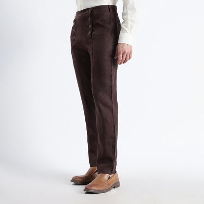 Urbano – Premium Sailor Button Linen Trousers – Coffee
