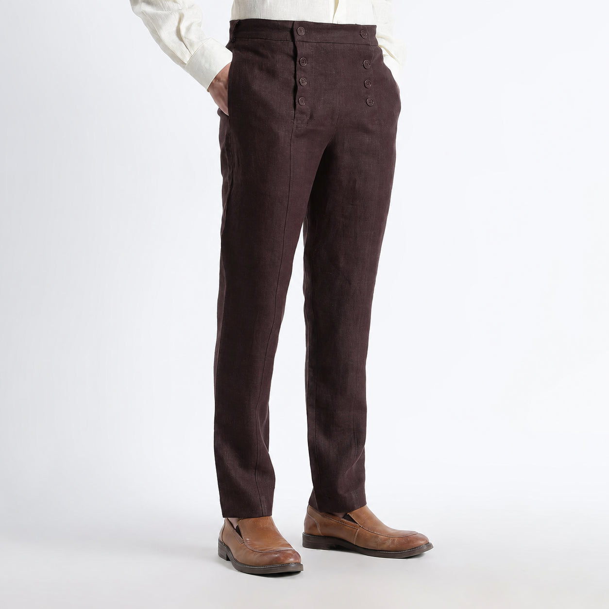 Urbano – Premium Sailor Button Linen Trousers – Coffee