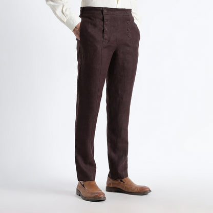 Urbano – Premium Sailor Button Linen Trousers – Coffee