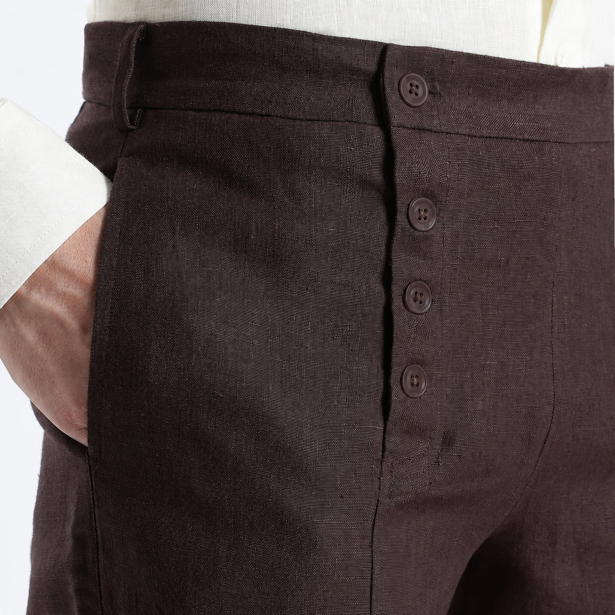 Urbano – Premium Sailor Button Linen Trousers – Coffee