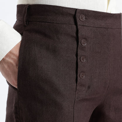 Urbano – Premium Sailor Button Linen Trousers – Coffee
