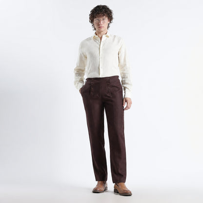 Urbano – Premium Sailor Button Linen Trousers – Coffee