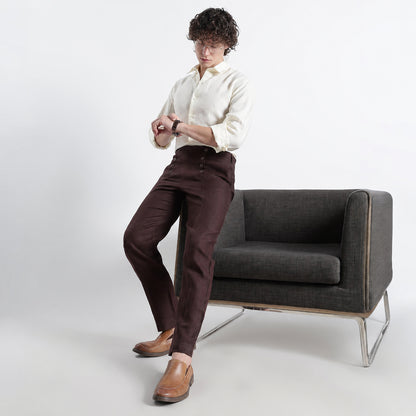 Urbano – Premium Sailor Button Linen Trousers – Coffee