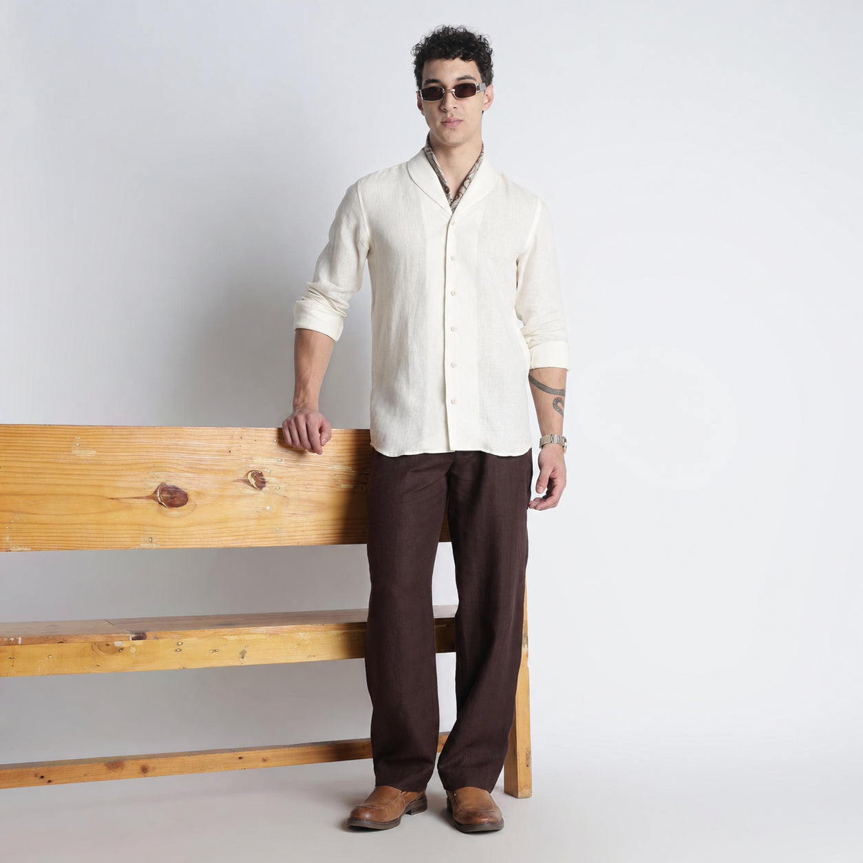 Serpent – Premium Shawl Collar Linen Shirt – Butter