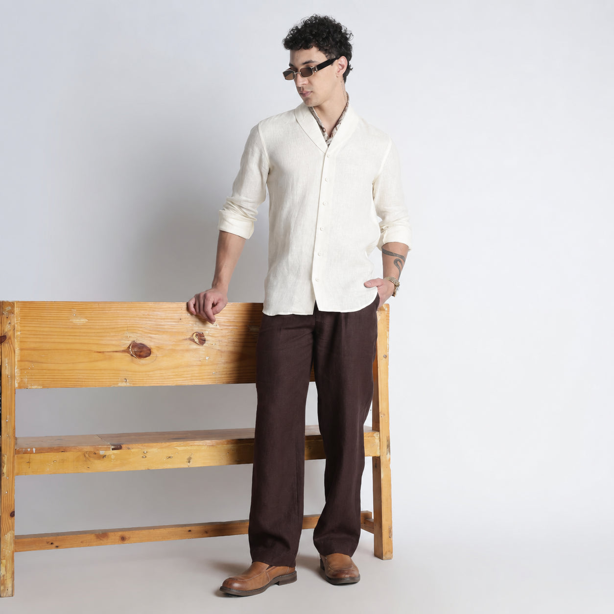 Serpent – Premium Shawl Collar Linen Shirt – Butter