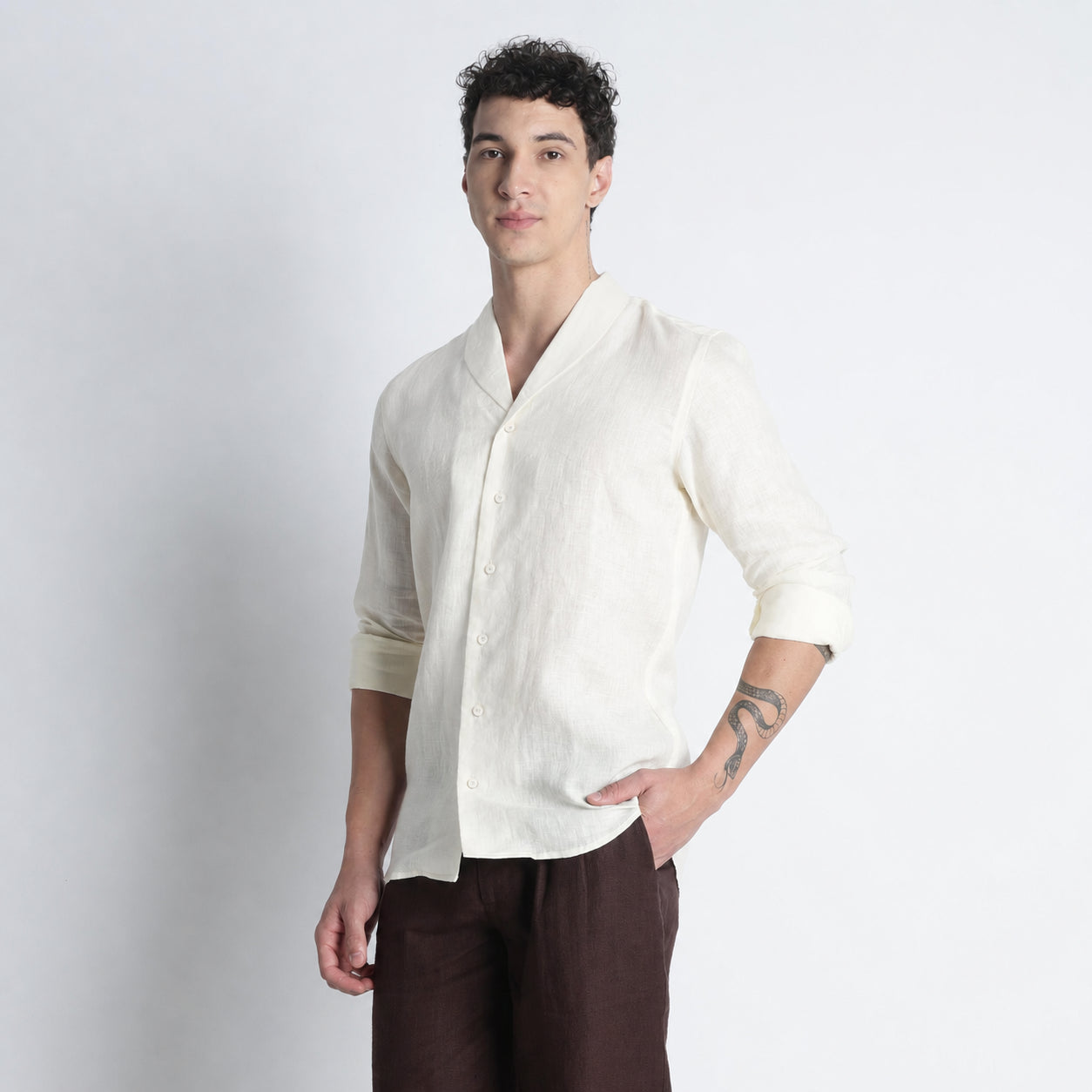 Serpent – Premium Shawl Collar Linen Shirt – Butter