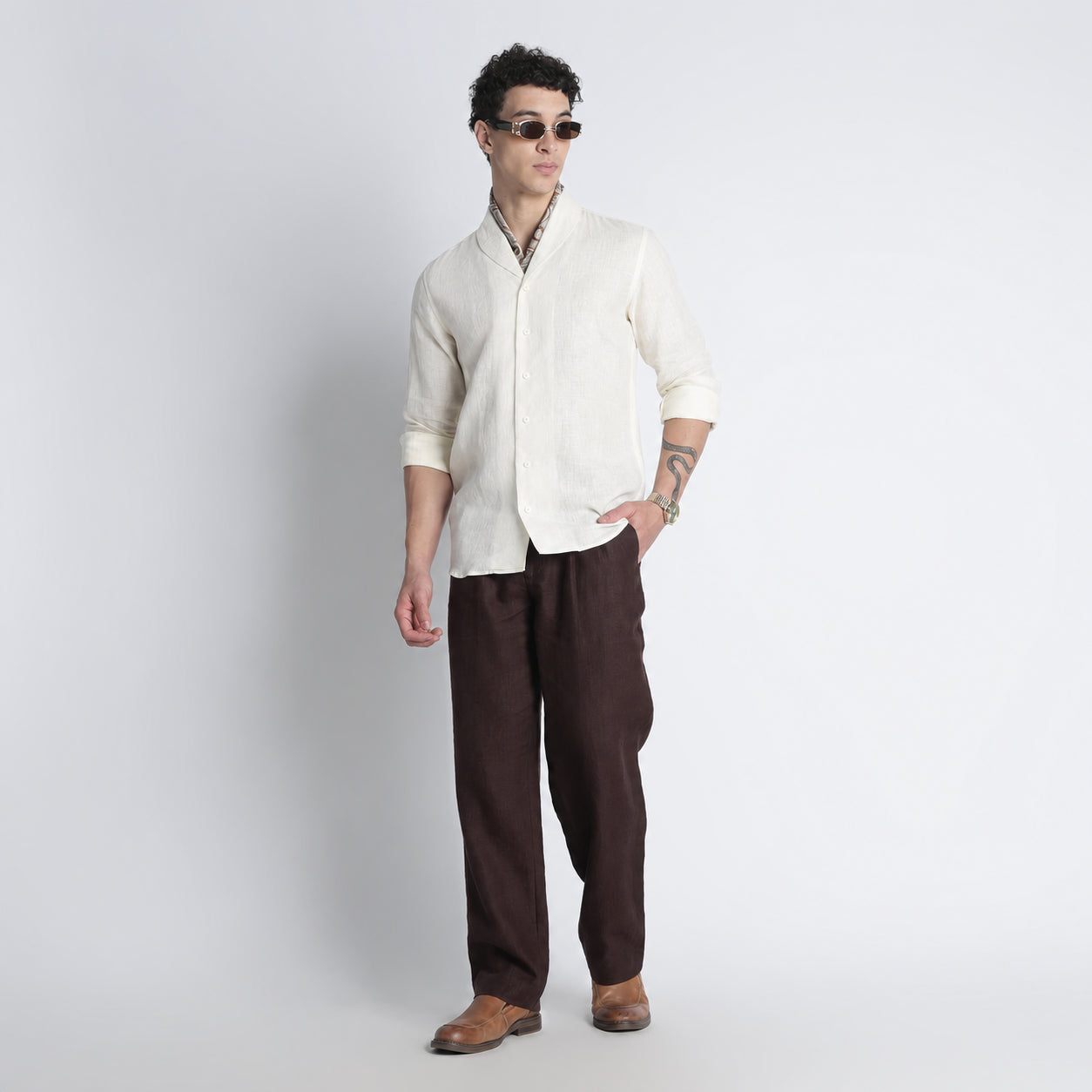 Serpent – Premium Shawl Collar Linen Shirt – Butter