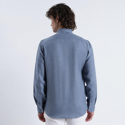 Lume – Premium Tulip Overlay Linen Shirt – Steel Blue
