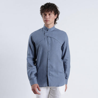 Lume – Premium Tulip Overlay Linen Shirt – Steel Blue