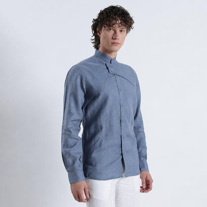 Lume – Premium Tulip Overlay Linen Shirt – Steel Blue