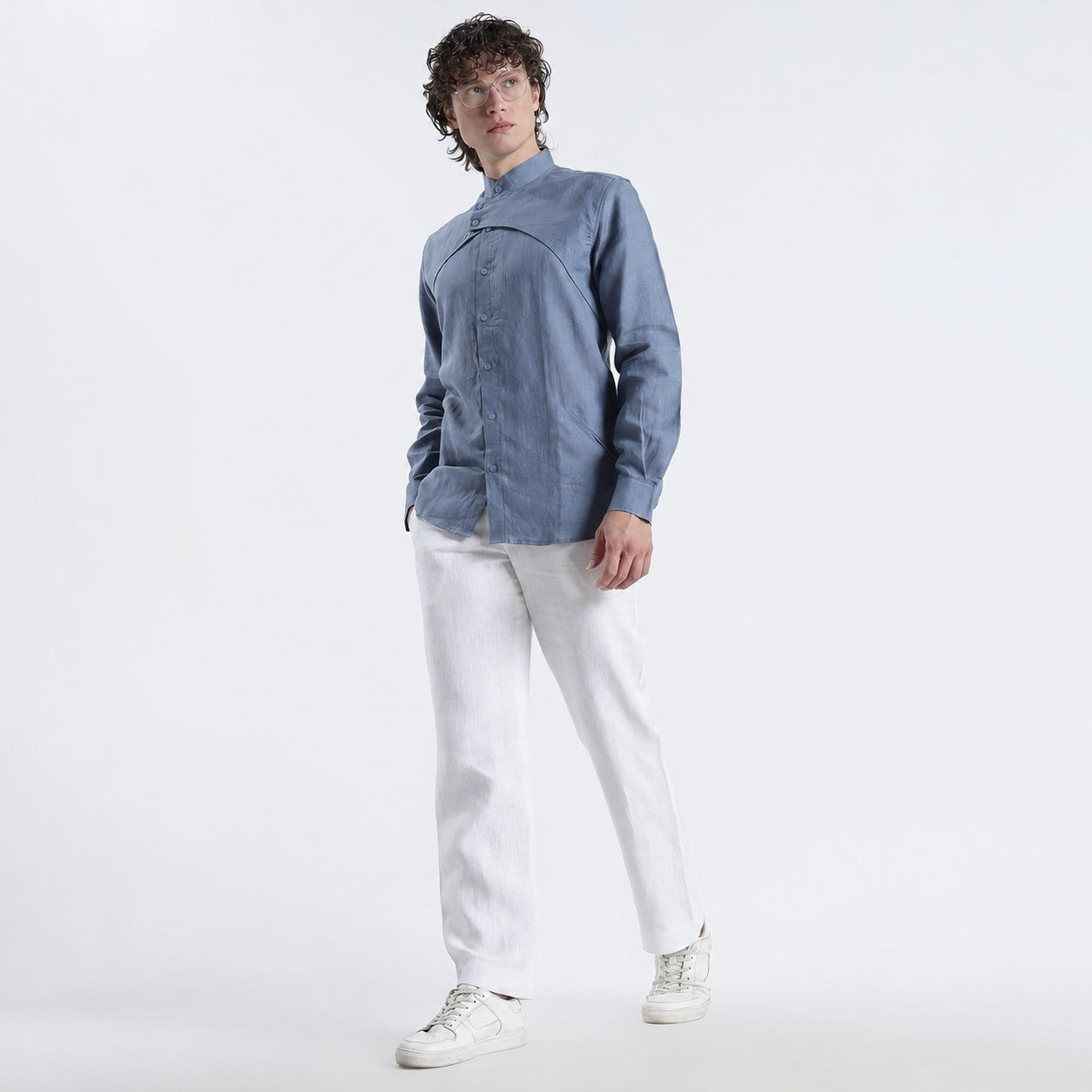 Lume – Premium Tulip Overlay Linen Shirt – Steel Blue
