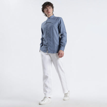 Lume – Premium Tulip Overlay Linen Shirt – Steel Blue