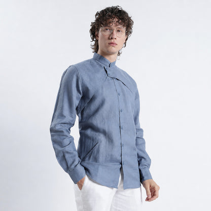 Lume – Premium Tulip Overlay Linen Shirt – Steel Blue