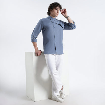 Lume – Premium Tulip Overlay Linen Shirt – Steel Blue