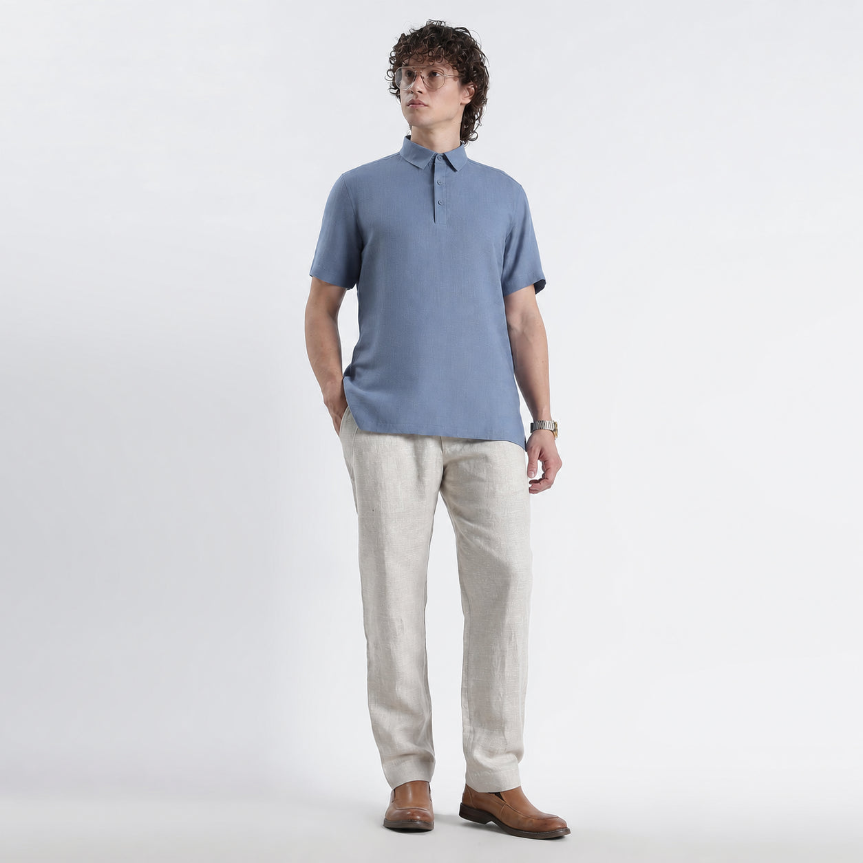 Shawshank – Premium Linen Polo Shirt – Steel Blue