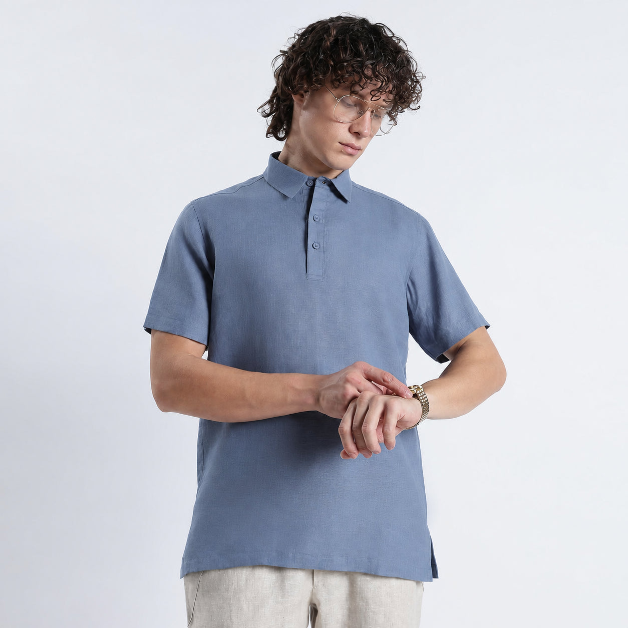 Shawshank – Premium Linen Polo Shirt – Steel Blue