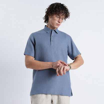 Shawshank – Premium Linen Polo Shirt – Steel Blue