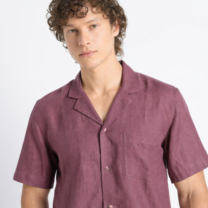 Riviera – Resort Collar Linen Shirt – Wine