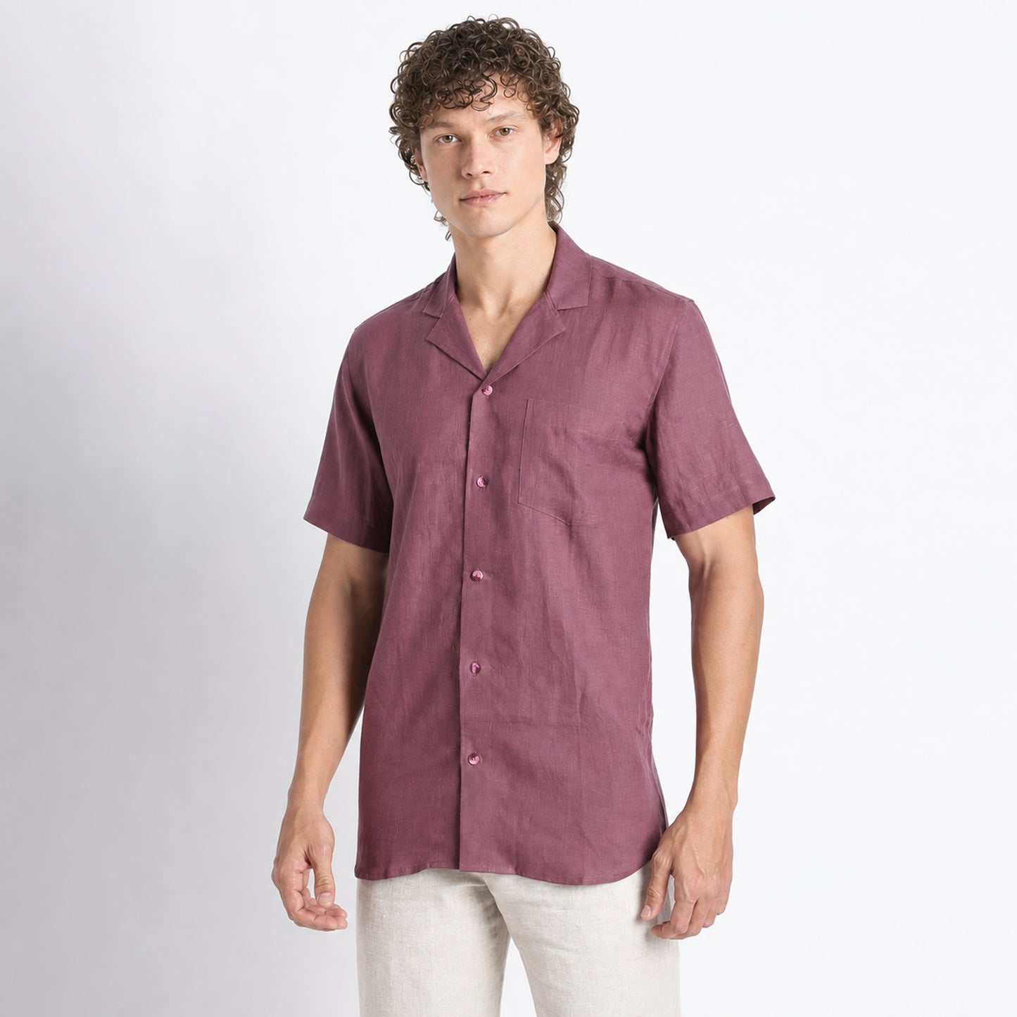 Riviera – Resort Collar Linen Shirt – Wine