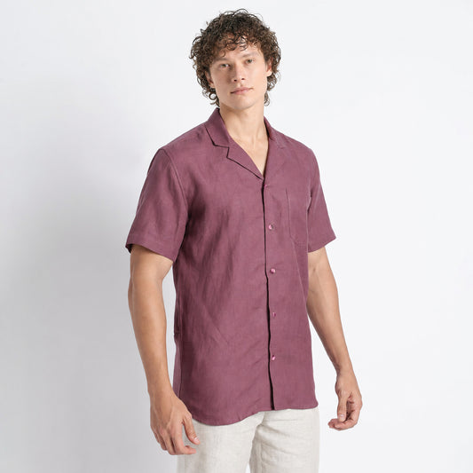Riviera – Resort Collar Linen Shirt – Wine