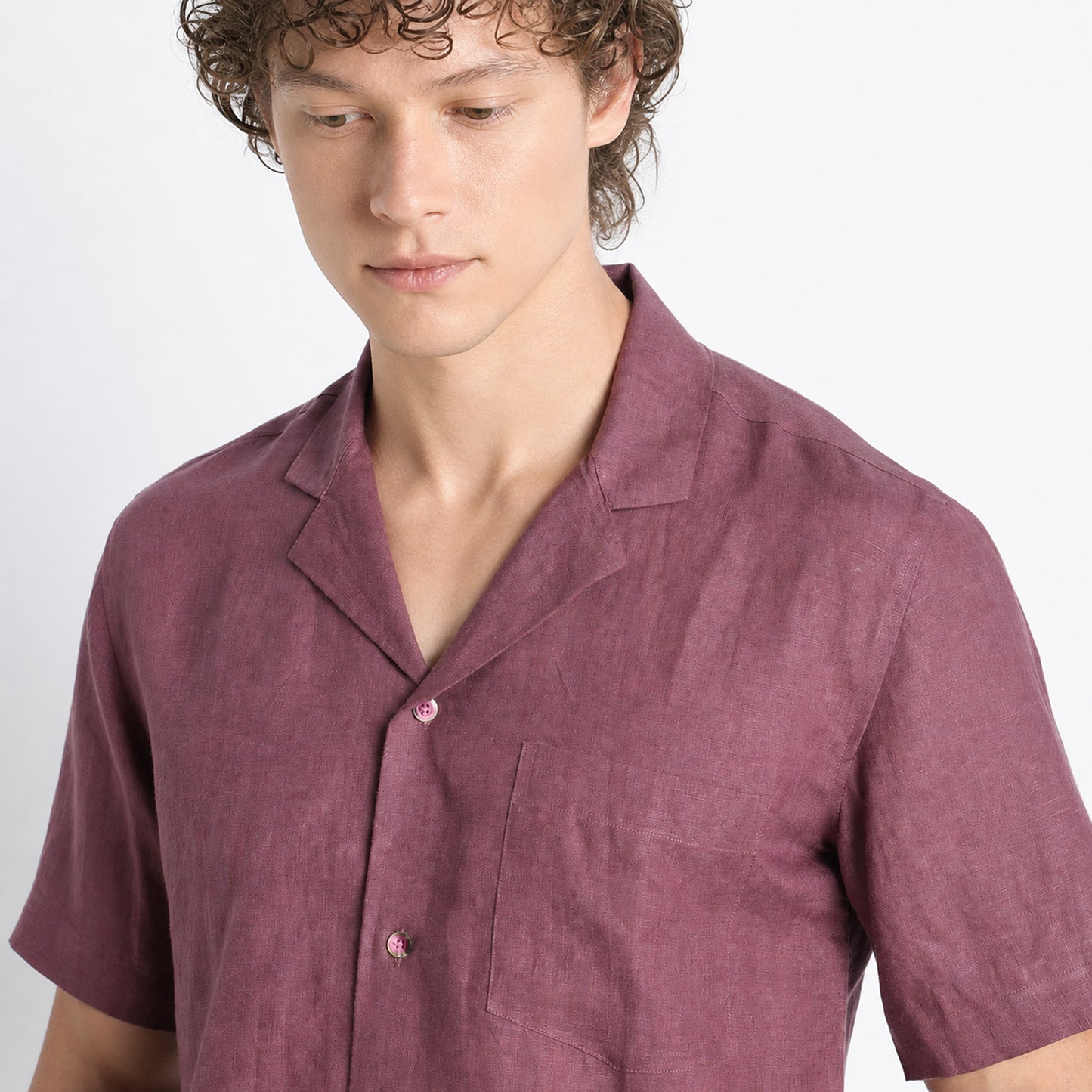 Riviera – Resort Collar Linen Shirt – Wine