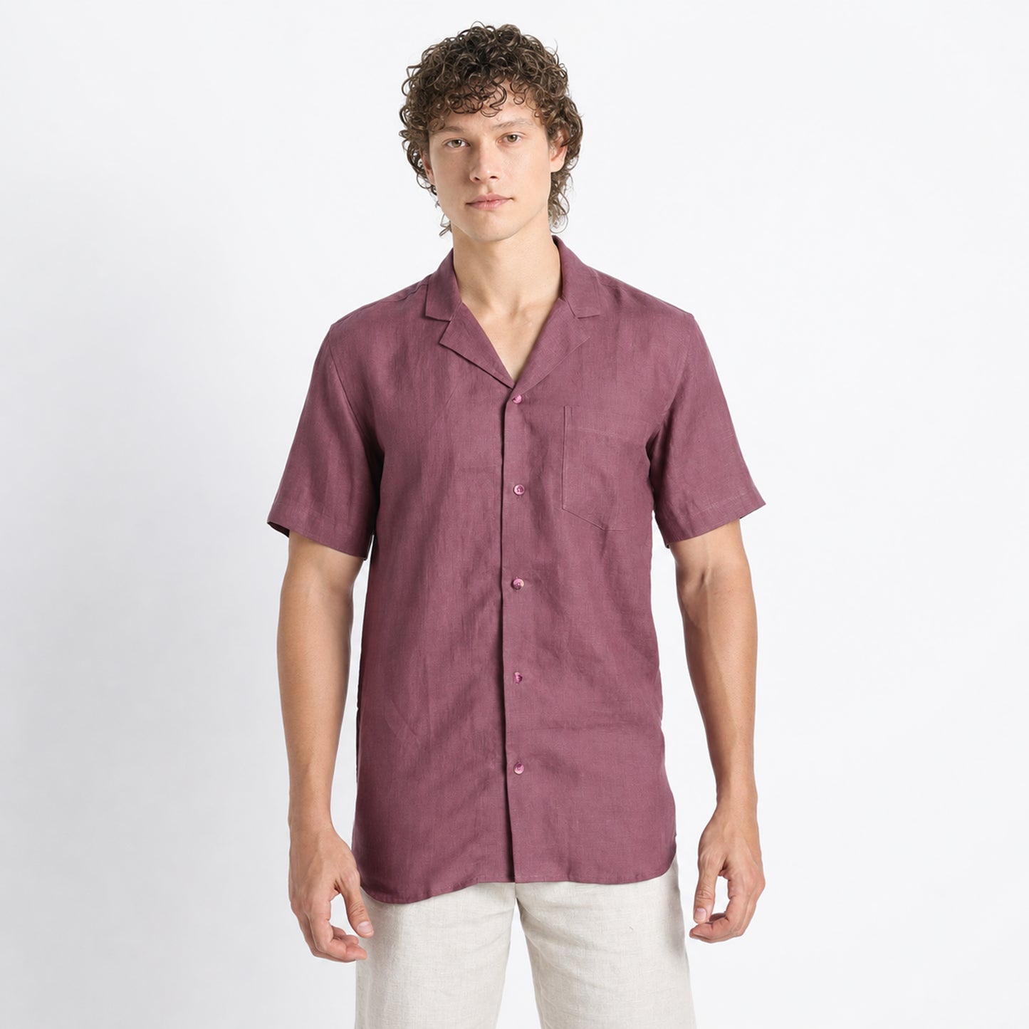 Riviera – Resort Collar Linen Shirt – Wine