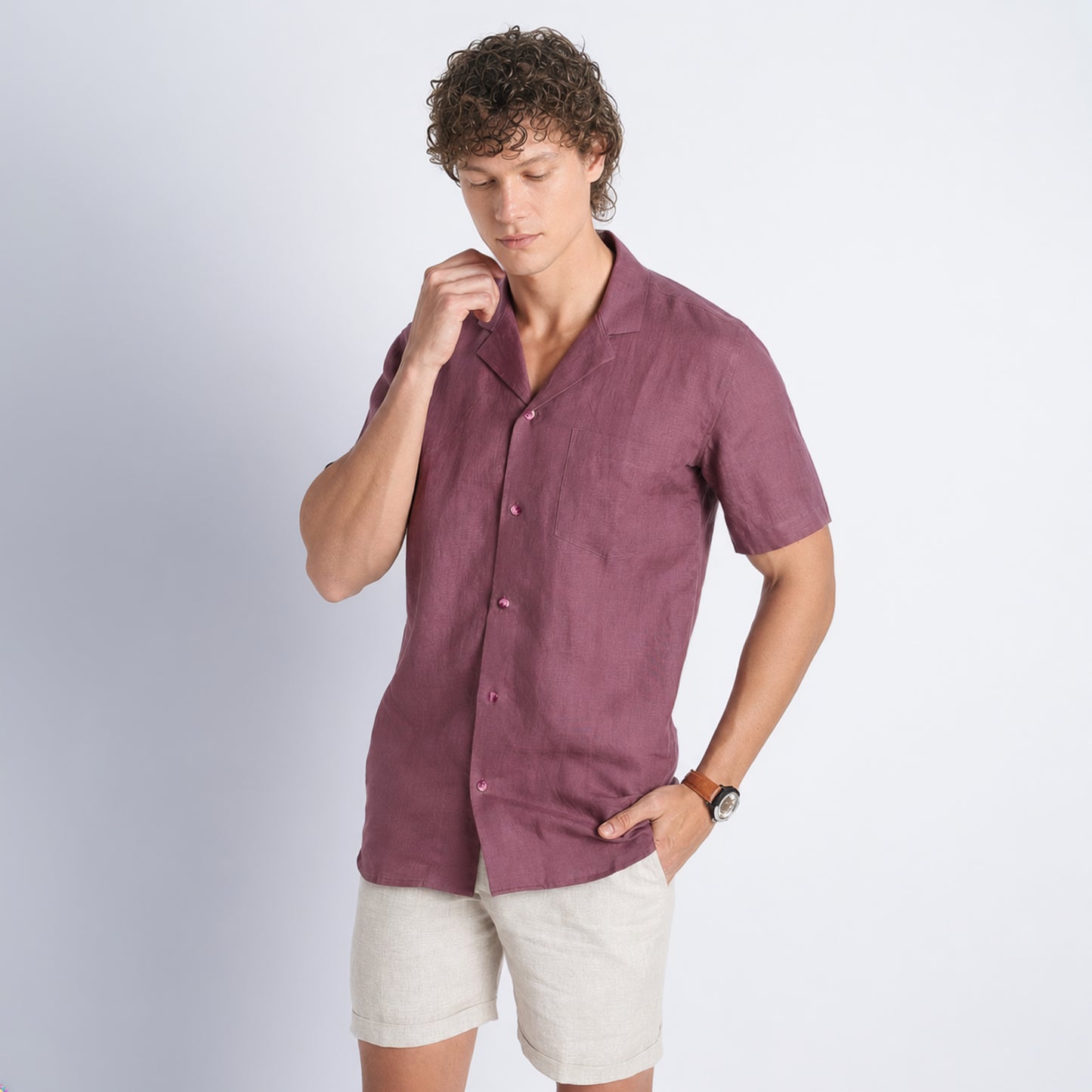 Riviera – Resort Collar Linen Shirt – Wine