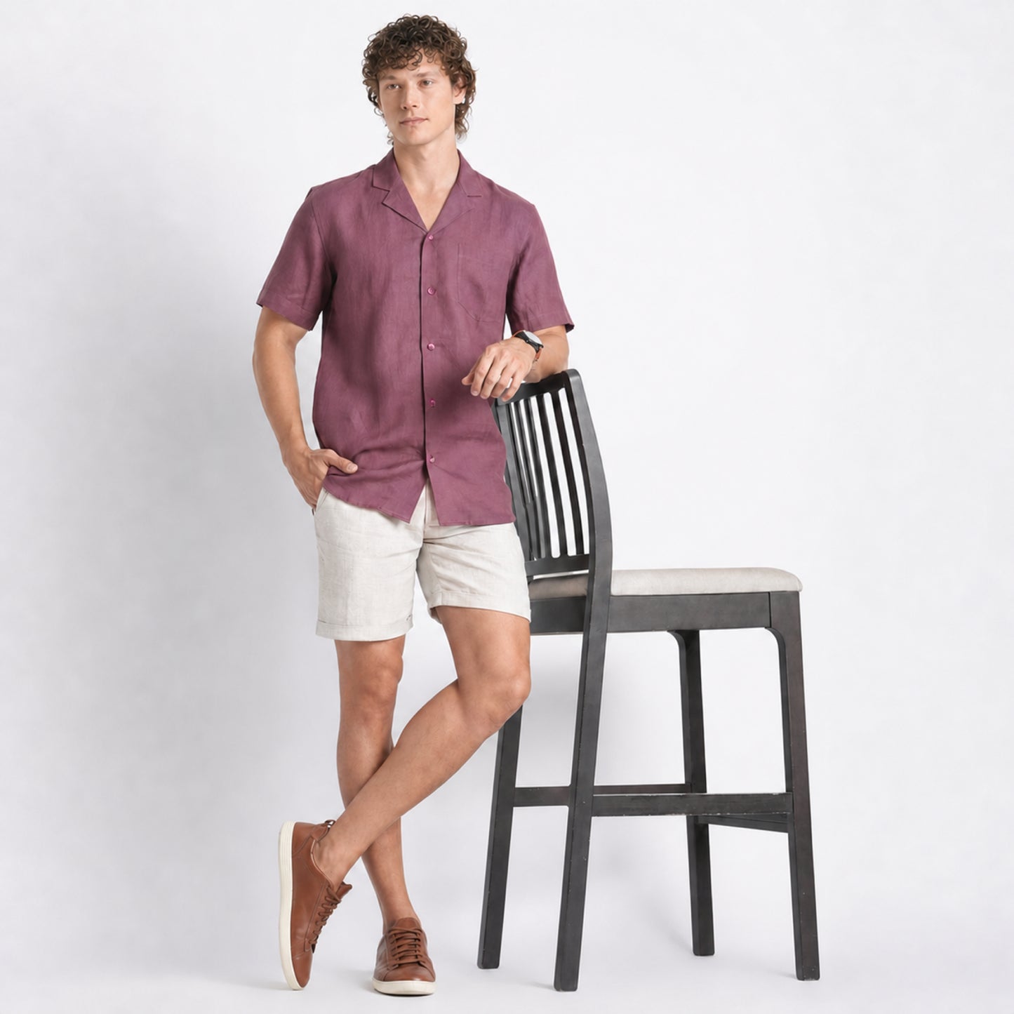 Riviera – Resort Collar Linen Shirt – Wine