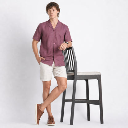 Riviera – Resort Collar Linen Shirt – Wine