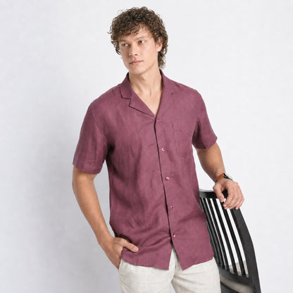 Riviera – Resort Collar Linen Shirt – Wine