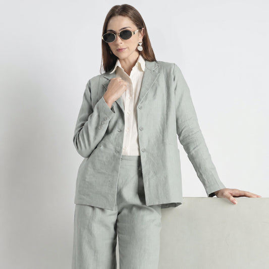 Belucci – Tailored Notch Lapel Linen Blazer – Olive