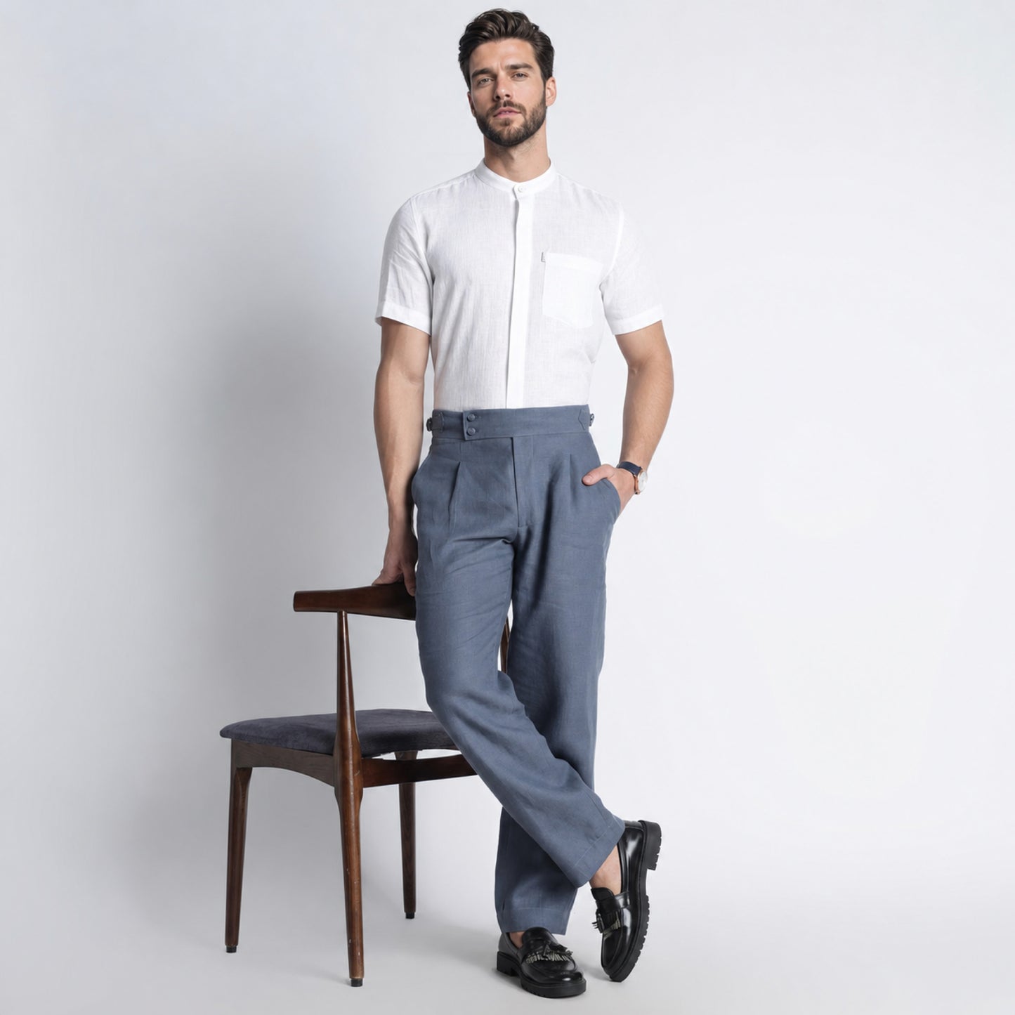 Regent – Tailored Gurkha Linen Trousers – Pacific