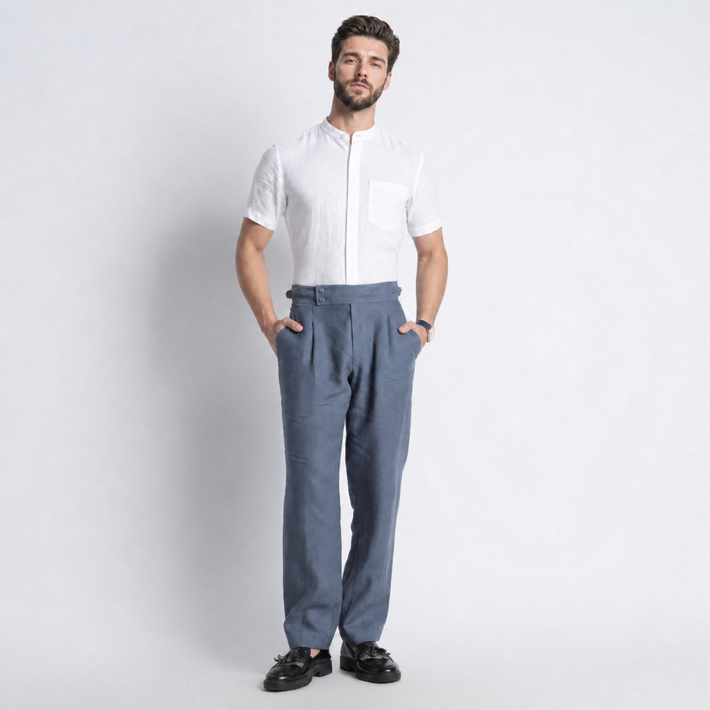 Regent – Tailored Gurkha Linen Trousers – Pacific