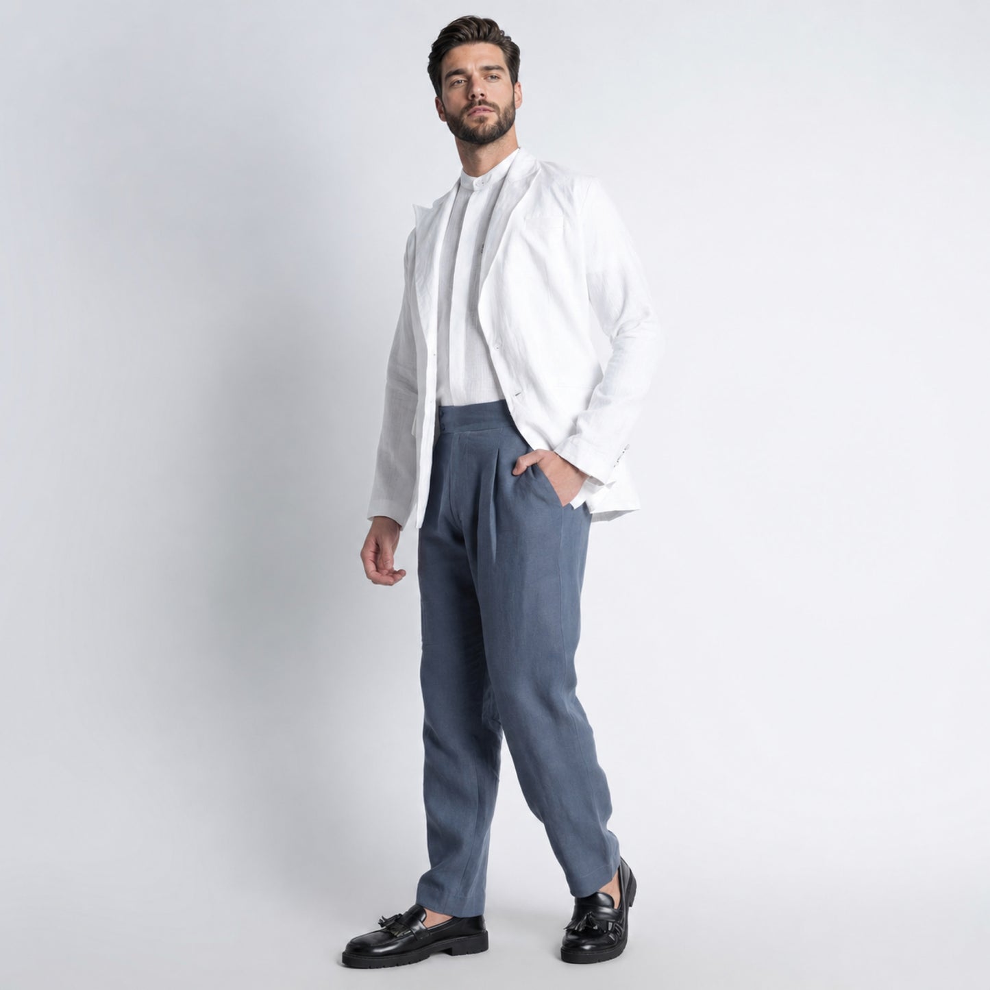Regent – Tailored Gurkha Linen Trousers – Pacific