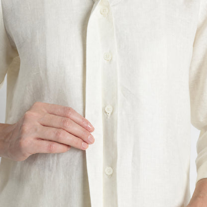 Gadot – Premium Concealed Placket Linen Shirt – Ivory
