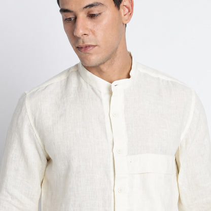 Odin - Korean Luxury Men's Band Collar Stylized Shirt - Butter