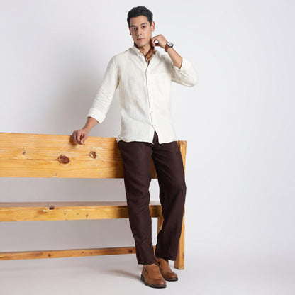 Odin - Korean Luxury Men's Band Collar Stylized Shirt - Butter