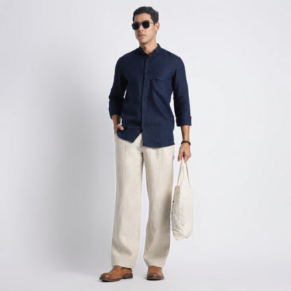 Odin - Korean Luxury Men's Band Collar Stylized Shirt - Indigo