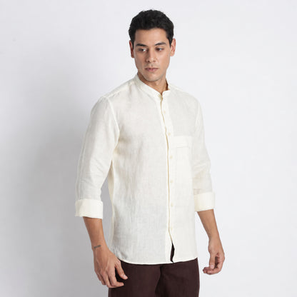 Odin - Korean Luxury Men's Band Collar Stylized Shirt - Butter