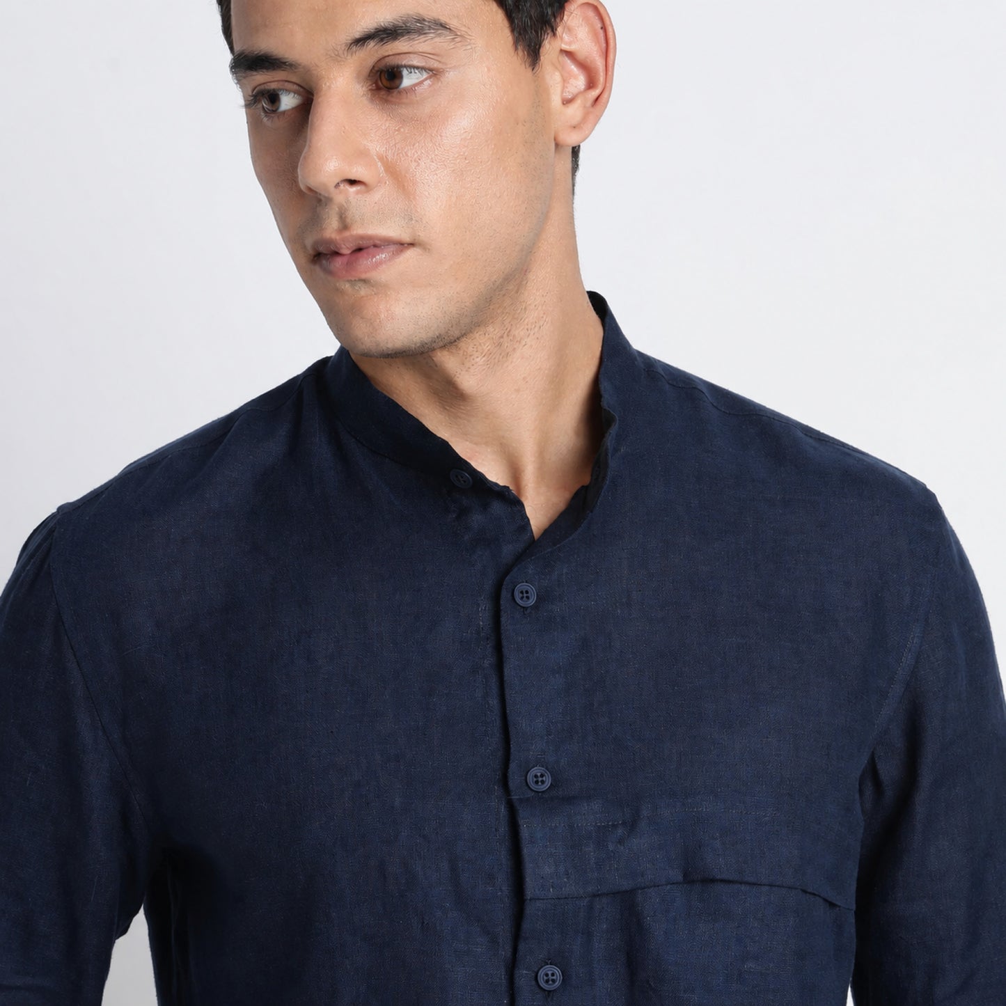 Odin - Korean Luxury Men's Band Collar Stylized Shirt - Indigo