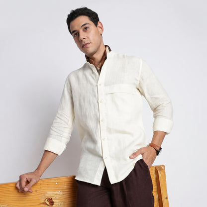 Odin - Korean Luxury Men's Band Collar Stylized Shirt - Butter