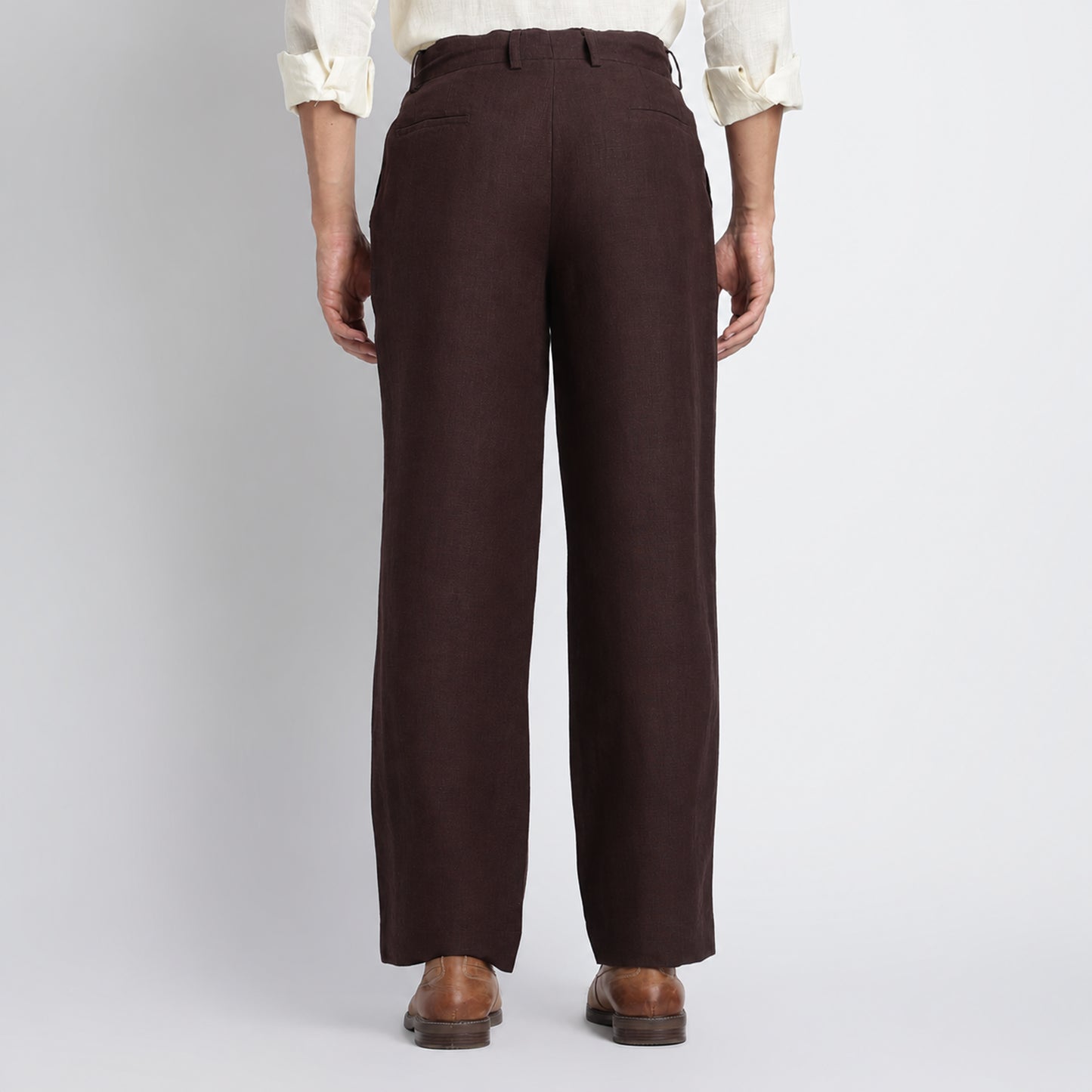 Busan – Luxury Pleated Straight Fit Pure Linen Trousers – Coffee