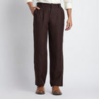 Busan – Luxury Pleated Straight Fit Pure Linen Trousers – Coffee