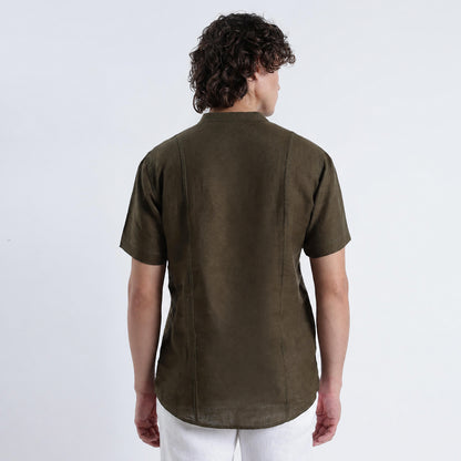 Tovi – Premium Linen V-Neck T-Shirt – Dark Olive