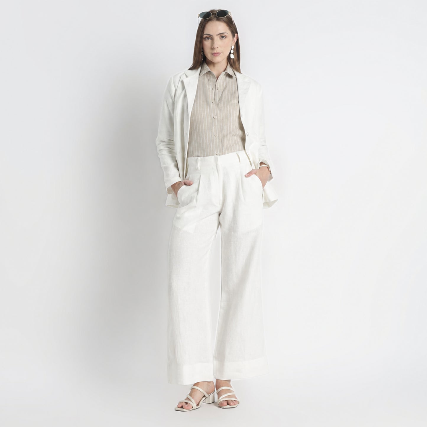 Summit – Pleated Wide-Leg Linen Trousers – Ivory