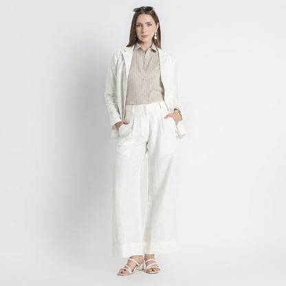 Summit – Pleated Wide-Leg Linen Trousers – Ivory