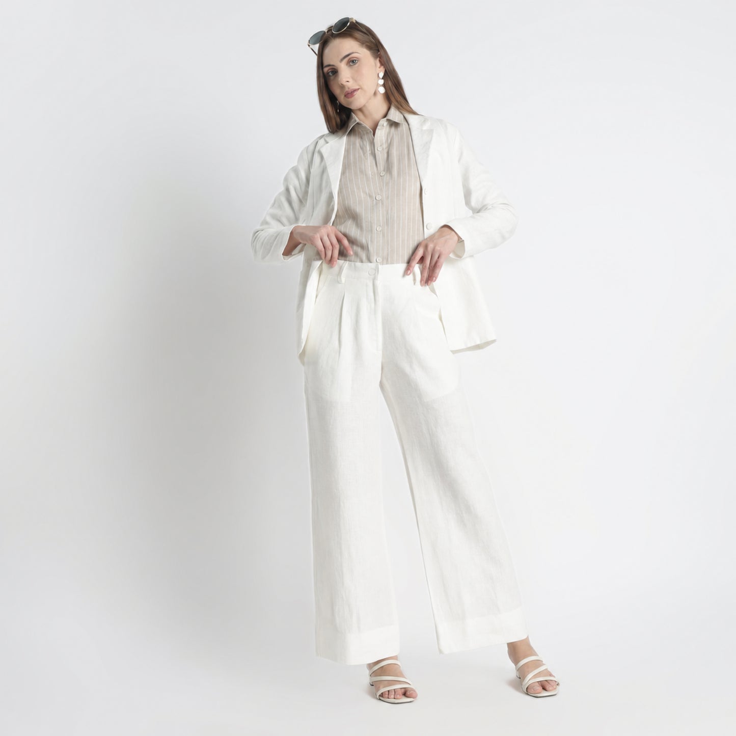 Summit – Pleated Wide-Leg Linen Trousers – Ivory