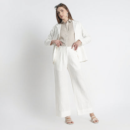 Summit – Pleated Wide-Leg Linen Trousers – Ivory