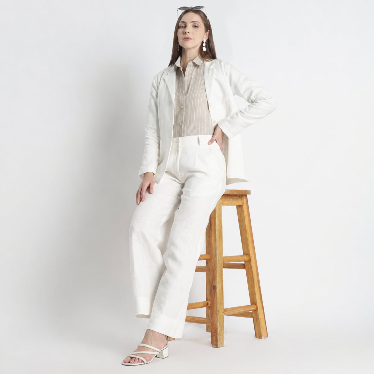 Summit – Pleated Wide-Leg Linen Trousers – Ivory